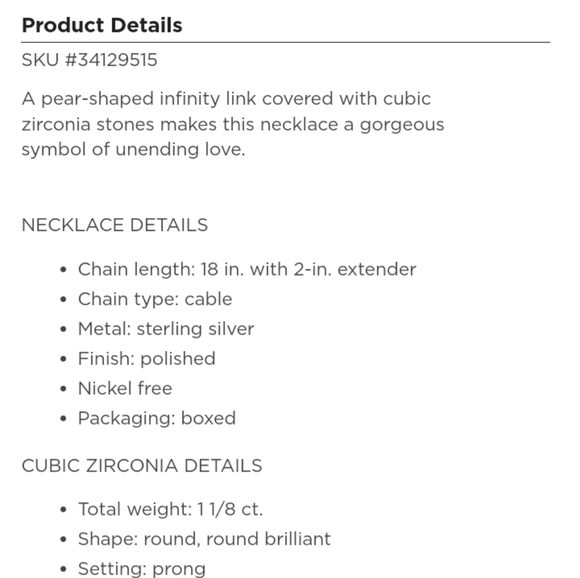 Cubic Zirconia Infinity Sterling Silver Necklace - Picture 10 of 11